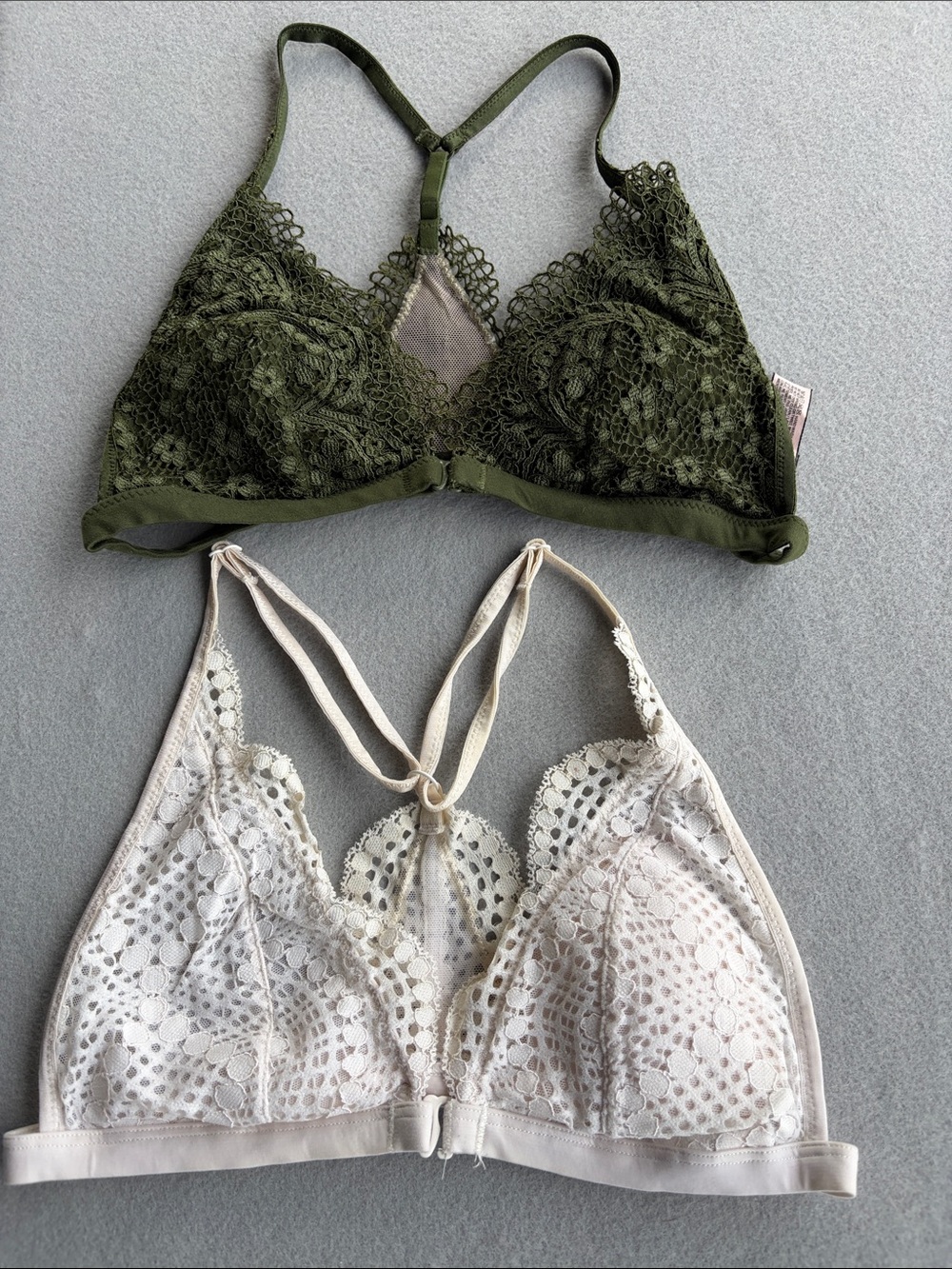 Victoria's Secret Olive Green & Cream Lace Bralette Duo